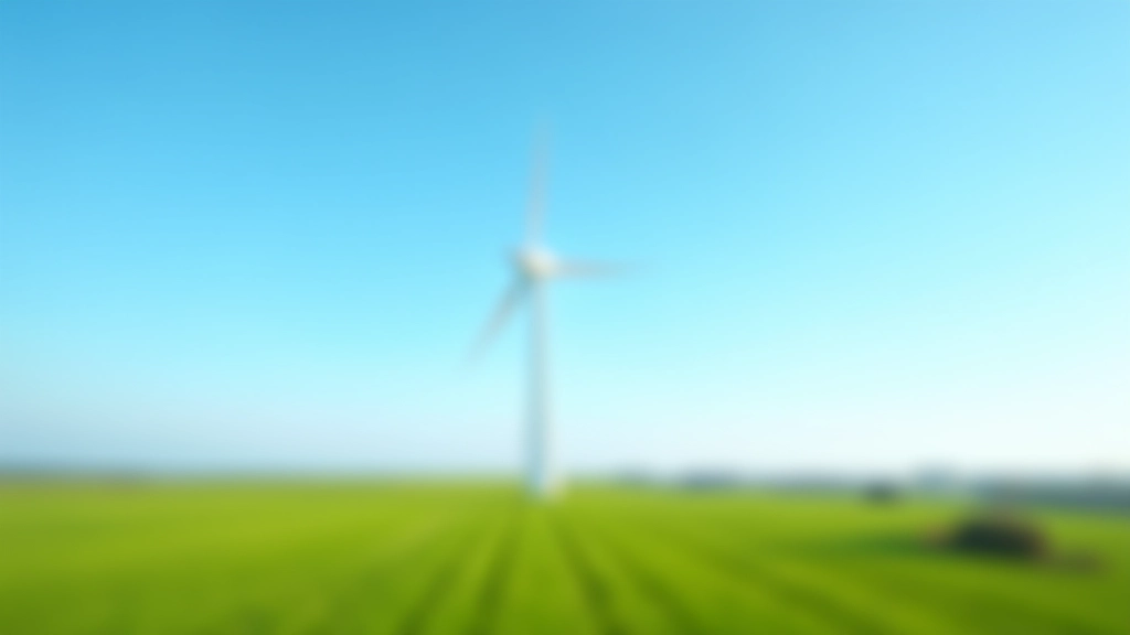 Moderne Windkraftanlage in industrieller Landschaft mit blauem Himmel